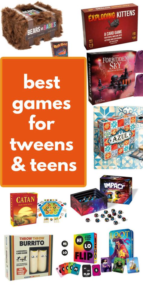 Best games for tweens and teens. These card games, board games and dice games are good gift choices for kids ages 10-15. Great for family game night! Best Games For Kids, Bord Games, Family Time Activities, Top Board Games, Best Family Board Games, Family Card Games, Super Saturday, Fun Card Games, Family Party Games