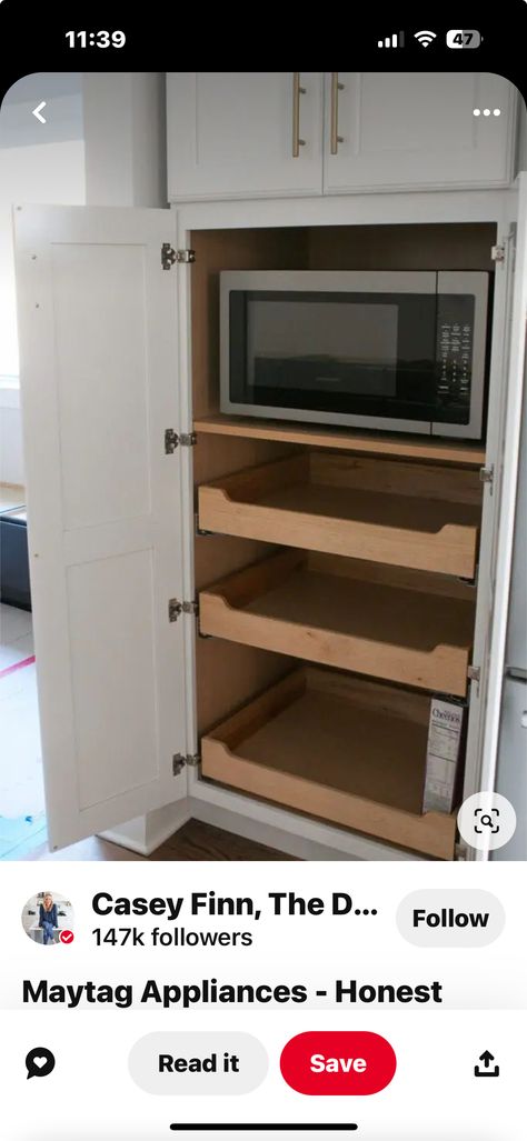 Microwave Cabinet Ideas, Microwave Shelf Cabinet, Built In Microwave Cabinet, Lowes Kitchen Cabinets, Small Kitchen Redo, Roll Out Shelves, Microwave Cabinet, Oven Cabinet, Furniture Design Chair