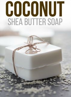 Coconut Shea Butter Soap - Making your own soap couldn't be any easier! This Coconut Shea Butter Soap smells heavenly and feels luxurious on your skin. Shea Butter Soap Recipe, Savon Diy, Diy Soap Bars, Diy Soap Recipe, Săpunuri Handmade, Coconut Soap, Handmade Soap Recipes, Soap Making Recipes, Diy Soaps