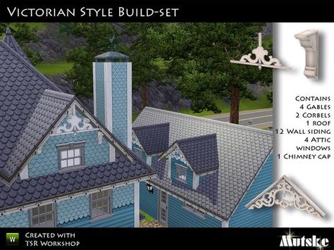 "Victorian Style Build-Set" by Mutske.  Subscriber only.  Set includes 1 roof style, 1 chimney cap, 2 corbels, 4 gable decorations, 4 attic windows, and 12 siding wall patterns.  Recolorable? Attic Windows, Attic Makeover, Attic Lighting, Attic Window, Attic Playroom, Small Attic, Attic Conversion, Attic Room, Attic Stairs