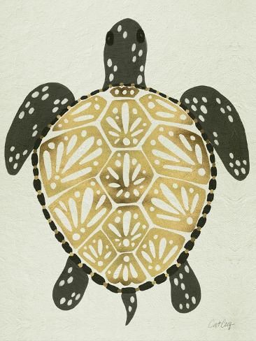 size: 12x9in Art Print: Sea Turtle in Black and Gold by Cat Coquillette : Lino Print Pattern, Black And Gold Art, Cat Coquillette, Sea Turtle Print, Sea Turtle Art, Gold Art Print, Gold Poster, Turtle Art, Turtle Shell