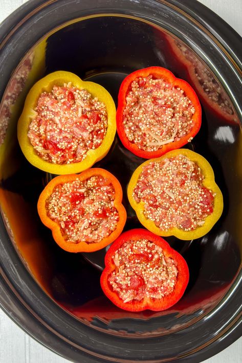 This Crockpot Stuffed Peppers recipe is an easy-to-prep dish for a healthy, delicious slow cooker meal you'll love. Minimal prep with no premaking or pre-cooking needed. Easy, easy, easy! Crockpot Quinoa Recipes, Healthy Slow Cooker Recipes Clean Eating, Stuffed Peppers With Quinoa, Crockpot Quinoa, Crockpot Stuffed Peppers, Slow Cooker Meal, Stuffed Peppers Recipe, Love Minimal, Cooking Easy