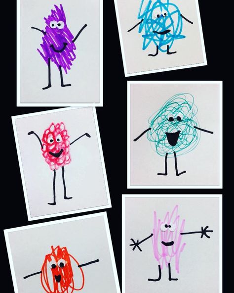 Pencils & Paint. Art 4 Kids on Instagram: “PK kids from Art Club. They loved bringing their scribbles to life☺️ Inspired by the book ' I'm not just a Scribble '…” Scribbling Activity For Preschoolers, I’m Not Just A Scribble Activity, Drawing Club Ideas For Kids, Scribbling Activity, Scribble Spot Activities, Pencil Scribble Art, Emotions Kindergarten, Preschool Drawing Ideas, Scribble Monster