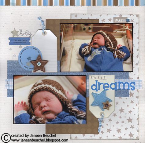 Baby Boy Scrapbook Page Ideas, Baby Boy Scrapbook Layouts, Scrapbook Bebe, Baby Scrapbook Layouts, Baby Scrapbook Ideas, Boy Scrapbook Layouts, Sweet Dreams Baby, Scrapbook Design Layout