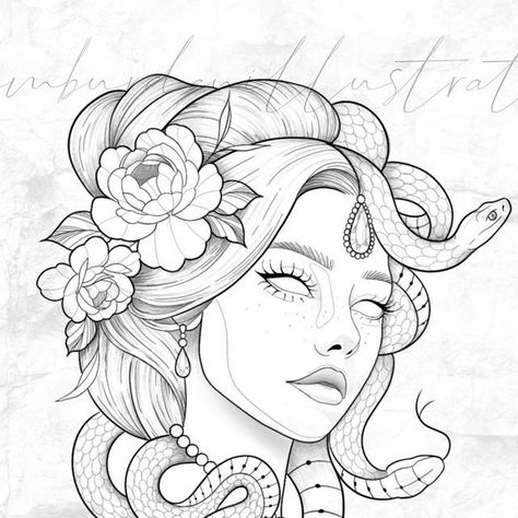 Em Burden Tattoo🖤 on Instagram: "AVAILABLE   Been wanting to design a Medusa tattoo for a while and finally got round to it! Here she is…💗  I would absolutely love to have this piece in my portfolio. This would likely be an extended day session of £300 depending on placement and final size.   Pop me a message to enquire💌 - - - #tattoo #tattooideas #medusatattoo #medusatattooidea #medusatattoodesign #medusa #medusatattoos #greekmythologytattoo #tattooflashdesigns #ladytattoos #prettytattoos #snaketattoos #finelinetattoos" Small Medusa Tattoos, Medusa Linocut, Medusa Flower Tattoo, Medusa Tattoo On Thigh, Medusa Skull Tattoo, Pretty Medusa Tattoo, Medusa Hip Tattoo, Medusa Tattoo With Flowers, Medusa Tattoo Outline