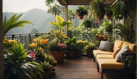 Tropical Balcony Garden Ideas: Transform Your Space into a Lush Oasis - ecolivingjourney.com Tropical Balcony, Balcony Garden Ideas, Balcony Gardens, Apartment Balcony Garden, Potted Palms, Vertical Garden Indoor, Natural Pest Control, Beautiful Outdoor Spaces, Rainwater Harvesting