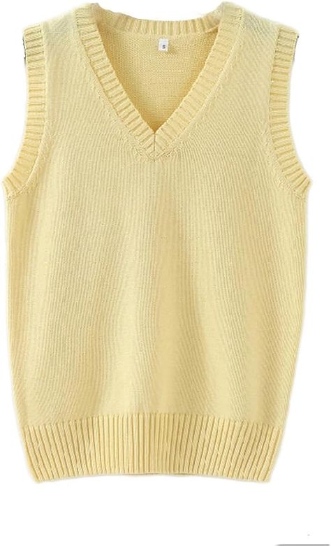 Men Women Knitted Cotton V-Neck Vest JK Uniform Pullover Sleeveless Sweater School Cardigan Best Gift For Boyfriend, School Cardigan, Yellow Knit Sweater, Yellow Vest, Best Boyfriend Gifts, Vest Women, Yellow Knit, Sweater Vest Women, Sleeveless Sweater