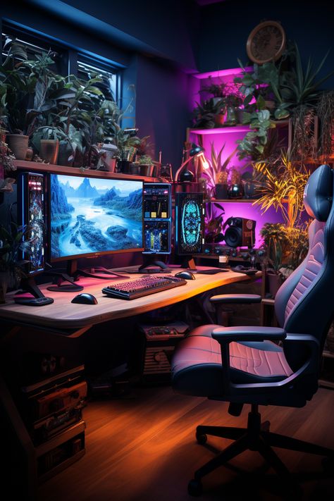 Colored lights in a modern gaming room with a gaming pc Room Decor Gaming, Gaming Tv, Tv Backlight, Rgb Lights, Cozy Lounge, Led Light Bar, Dream House Rooms, Gaming Decor, Game Room Design