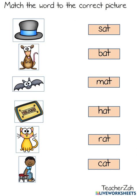 Cvc At Words Worksheets, Teaching Kindergarten Writing, At Word Family, Teaching Lessons Plans, Word Family Activities, Cvc Words Kindergarten, Cvc Word Activities, Word Family Worksheets, Family Worksheet