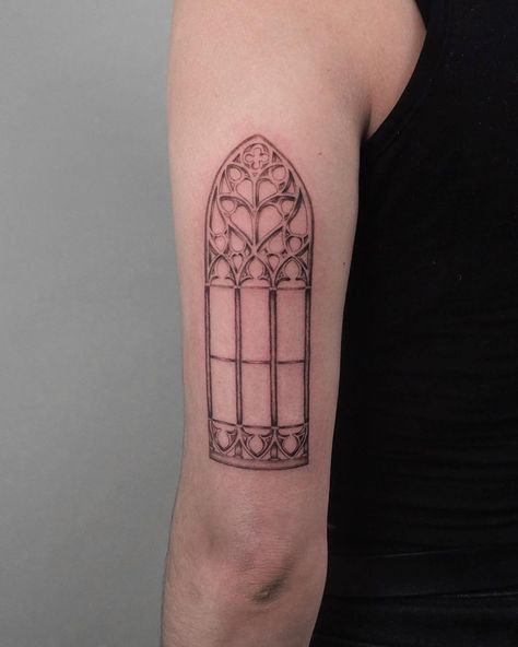 David Bernier on Instagram: “Window from the Cathedral of the Holy Cross and Saint Eulalia for Vada ⛪️ thank you for the trust on this one! . . . . . . . . #tattoo…” Victorian Window Tattoo, Stain Glass Window Tattoo, Cathedral Tattoo Design, Church Window Tattoo, Cathedral Window Tattoo, Glass Window Tattoo, Carol Tattoo, Stained Glass Window Tattoo, Mosaic Tattoo