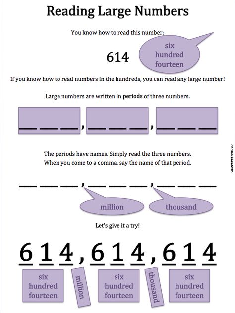 In fourth grade, the first standard I like to tackle is CCSS 4.NBT.A.2 , which gets kids reading and writing large numbers. Here's how our l... Reading Large Numbers, How To Read Numbers, Childcare Resources, How To Teach Students, Teaching Math Elementary, Grade 6 Math, Math Charts, 10 Number, Whole Numbers