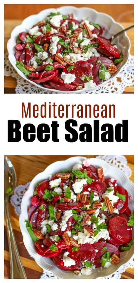 Do you like beets? Then you will love this Mediterranean beet salad that is made with goat cheese, pecans, balsamic vinegar, & olive oil! Beet Salad With Feta, Lunch Work, Beet Salad Recipes, Recipes Lunch, Easy Diet, Mediterranean Salad, Roasted Pecans, Healthy Thanksgiving, Beet Salad