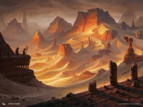 Chris Rahn, Dnd Desert, Sand Magic, Concept Art Landscape, Fantasy Locations, Dark Sun, Mtg Art, Location Inspiration, Landscape Concept