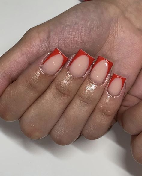 Red Hoco Nails Square, Short Square Acrylic Nails Red French Tip, Red Birthday Nails Acrylic Short, Square Acrylic Nails Red French Tips, Square Nail Red French Tip, Red French Tip Nails, Hoco Nails, Natural Nails Manicure, Overlay Nails