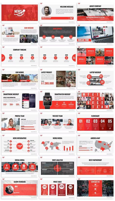 News - Multimedia Powerpoint Template News Presentation, Ppt Ideas, Red Presentation, Theme Presentation, Flat Color Palette, Ppt Template Design, Brand Profile, Wayfinding Signs, Company Presentation