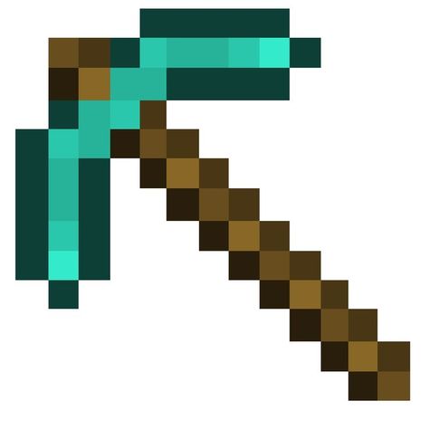 Diamond Pickaxe, Life Size, Pixel Art, Minecraft, Blue, Art