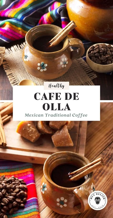 ☕️💕 Café de Olla is a delicious and aromatic traditional Mexican coffee beverage that has captivated coffee enthusiasts around the world. Made with ground coffee, cinnamon and piloncillo that creates a drink rich in flavor.  😍✨ Mexican Coffee Recipe, Mexican Drink Recipes, Pops Diner, Mexican Cafe, Traditional Mexican Food, Mexican Coffee, Homemade Mexican, Mexican Drinks, Perfect Cup Of Coffee