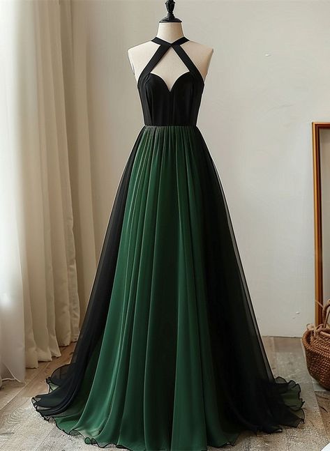 Black And Green Wedding Dress, Black And Green Prom Dress, Green And Black Party, Green Ombre Dress, Green And Black Outfits, Black And Green Wedding, Green Black Dress, Green And Black Dress, Chic Party Dress