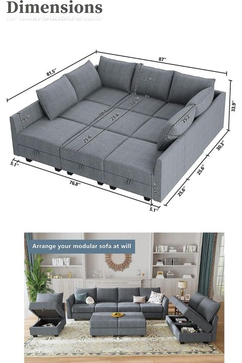 HONBAY Modular Sofa Sectional Couch U Shape Sofa with Ottomans Reversible Sectional Sleeper Sofa Modular Couch Bed with Storage, Bluish Grey Modular Couch, Bluish Gray, U Shaped Sofa, Sectional Sleeper Sofa, Sleeper Sectional, Couch Bed, Modular Sectional, Sleeper Sofa, Bed Storage