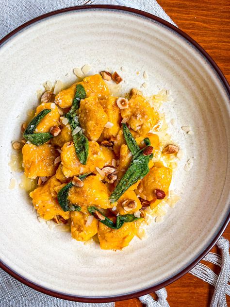 Sweet Potato Gnocchi (With Sage Brown Butter) - Tastefully Grace Butternut Squash Gnocchi, Creamy Squash, Squash Gnocchi, Sage Brown Butter, Squash Sauce, Brown Butter Sage Sauce, Squash Puree, Winter Meals, Sweet Potato Gnocchi