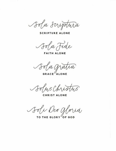 The 5 Solas Of The Reformation, The Five Solas Of The Reformation, Reformation Day Quotes, Five Solas, Solus Christus Tattoo, The 5 Solas, The Five Solas, Reformed Tattoo, Great Commission Tattoo