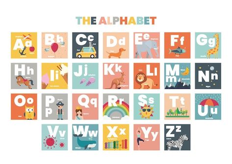 Abc alphabet worksheet flashcard | Premium Vector #Freepik #vector #cute #cute-illustration #kids-alphabet #set W Is For Worm, Abc Wallpaper, Watermelon Vector, Rooster Vector, D Is For Dog, C Is For Cat, Mermaid Vector, Kids Alphabet, Apple Vector