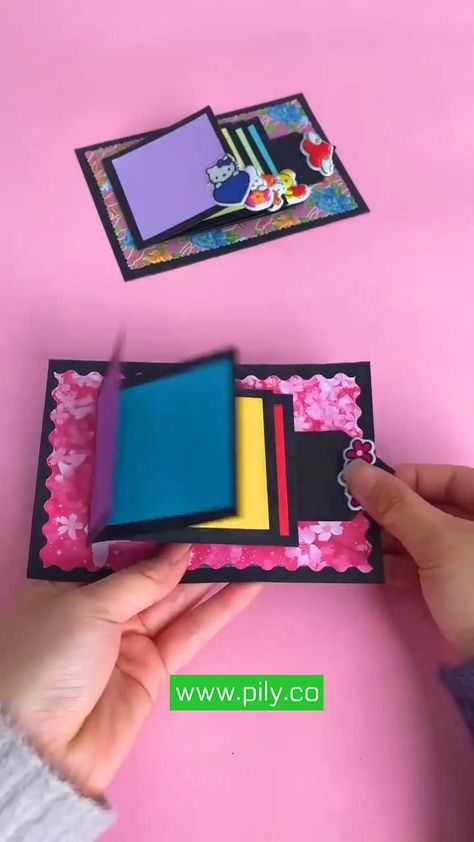 How To Make A Pull Out Paper, Flipping Paper Craft, Origami Pull Out Card, Pull Up Card Diy, Pull Down Paper Craft, Pull Book Diy, Waterfall Pull Tab, Paper Pull Tab, Scrapbook Pull Tab