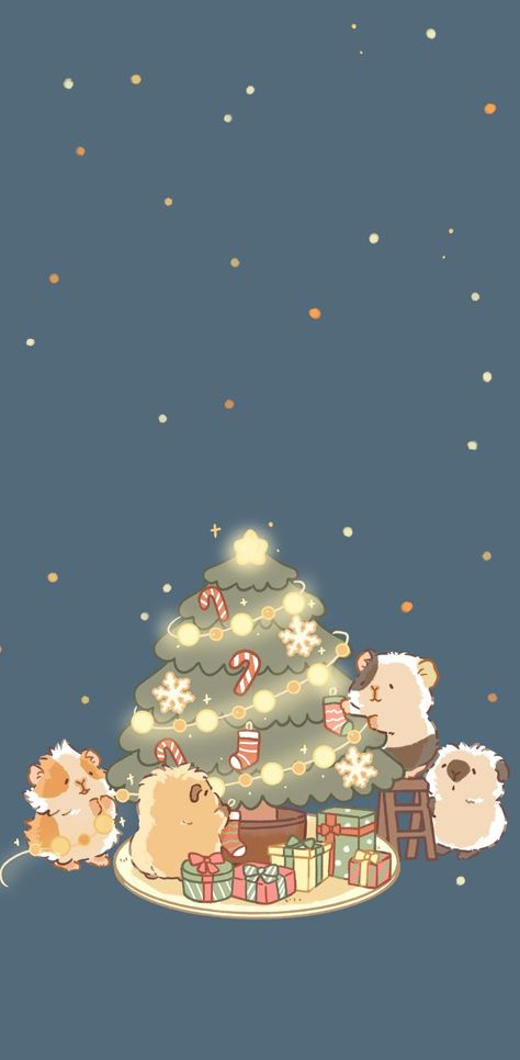 Wallpaper Backgrounds Winter Aesthetic, Kawaii Holiday Wallpaper, Cute Cozy Christmas Wallpaper, Holiday Ipad Wallpaper, Animal Crossing Winter Wallpaper, Ghibli Christmas Wallpaper, Christmas Country Wallpaper, Cute New Year Wallpaper, Christmas Kawaii Wallpaper