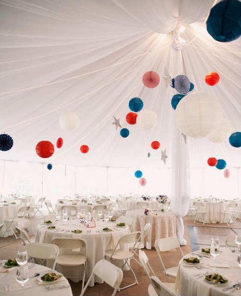 Red White Blue Wedding, July 4th Wedding, 4th Of July Wedding, Wedding Planning Details, Patriotic Wedding, Hanging Wedding Decorations, Wedding Themes Summer, Fourth Of July Decorations, Blue Lantern