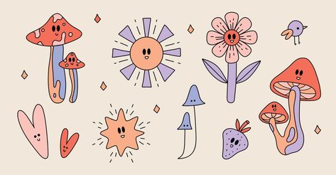 Groovy Aesthetic, Y2k Stickers, Retro Stickers, Stars And Hearts, Png Aesthetic, Flower Bird, Vintage Cartoon, Aesthetic Vintage, Free Pictures