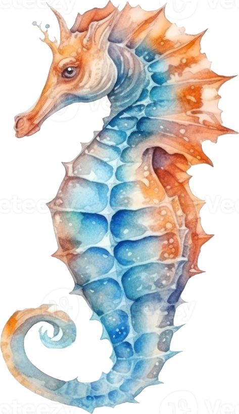 Seahorse Watercolor Illustration AI Generated Seahorse Watercolor Painting, Seahorses Drawings, Sea Horse Drawing Easy, Watercolour Seahorse, Sea Animal Paintings, Sea Horse Painting, Sea Horse Watercolor, Sea Horse Illustration, Seahorse Clipart