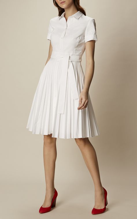 Karen Millen, Hemdblusenkleid mit Falten Weiß White Pleated Dress, White Coat Ceremony, Pleated Shirt Dress, Pleated Shirt, Luxury Dresses, Ladies Clothes, Little White Dresses, Karen Millen, Skirt Outfits