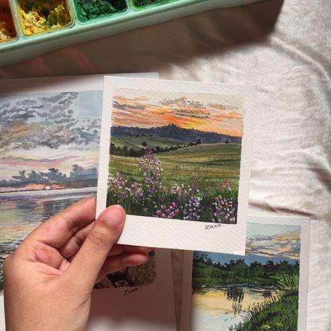 Follow on instagram: zartssque Polaroid Painting Ideas Aesthetic, Watercolor Polaroid Paintings, Polaroid Painting Ideas, Pilgrims Progress, Polaroid Painting, Polaroid Aesthetic, Follow On Instagram, Painting Class, Room Wall Decor