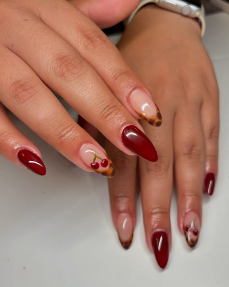 the cutest combo 🧸 this is your sign to book your fall set❣️ #gelx #fallnails #fallnailinspo #nailart #nailartist #rednails #tortoisenails #cherrynails Vintage Nail Designs, Nail Vibes, Uñas Aesthetic, Hello Nails, Board Wallpaper, Vintage Nails, Cherry Nails, Art Brush, Nail Art Brushes