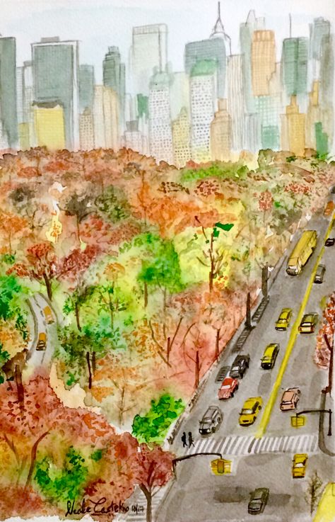 Central Park, NY #watercolorartist #mumbai #nealecastelinoart #watercolor #nealecastelino #letscreateart #watercolors #amateur #sketch #shades #watercolorpainting #colors #graphic #model #portrait #art #painting #freehand #visualart  #arts #india #watercolors #life #nyc #ny #centralpark Central Park Drawing, City Landscape Drawing, Park Drawing, Portrait Art Painting, Central Park View, Arty Ideas, Paint Watercolor, Nyc Park, Model Portrait