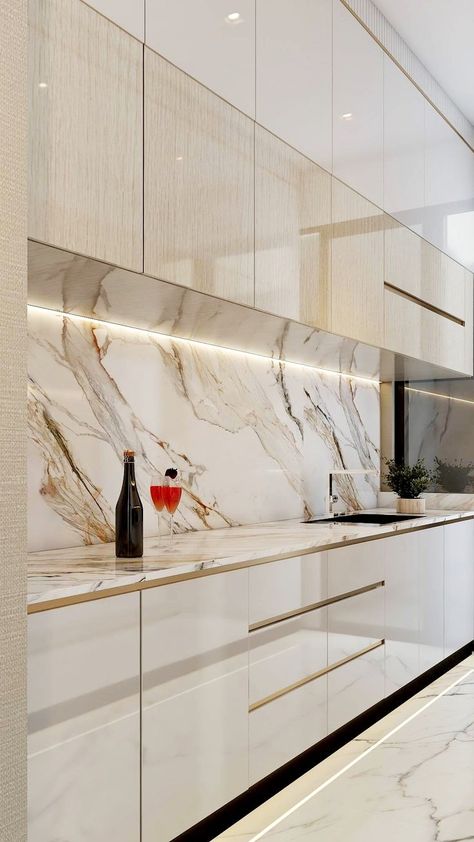 Glossy Kitchen Cabinets Modern, Glossy White Kitchen Cabinets, Kitchen Interior Luxury, Luxury White Kitchen, Luxury Kitchen Island, Glossy Kitchen, Elegant Kitchen Design, Kitchen Cupboard Designs, Modern Kitchen Cabinet Design