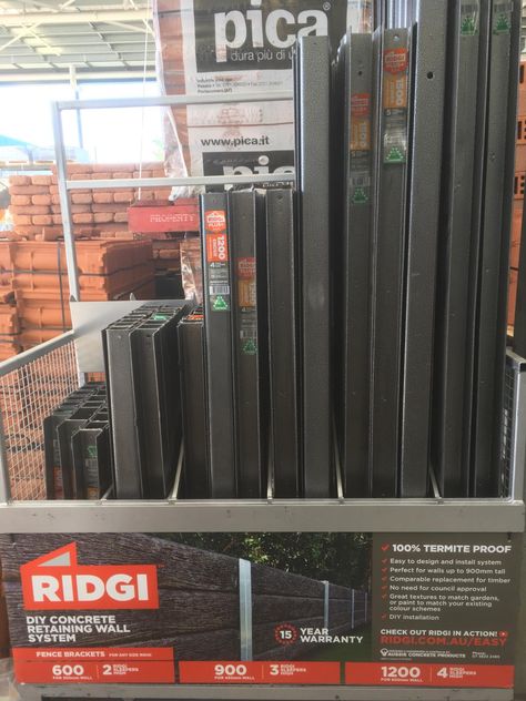 Bunnings Warehouse Gosford now carrying stock of the Ridgi Plus powder coated steel posts Inexpensive Retaining Wall Ideas, Retaining Wall Ideas, Backyard Retaining Walls, Diy Backyard Fence, Building A Retaining Wall, Landscaping On A Hill, House Fence Design, Sloped Backyard, Landscaping Retaining Walls