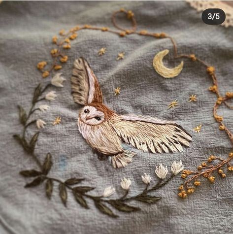 Owl Embroidery, Clothes Embroidery Diy, Diy Embroidery Patterns, Creative Embroidery, Cute Embroidery, 자수 디자인, Sewing Embroidery Designs, Hand Embroidery Art, Embroidery Craft