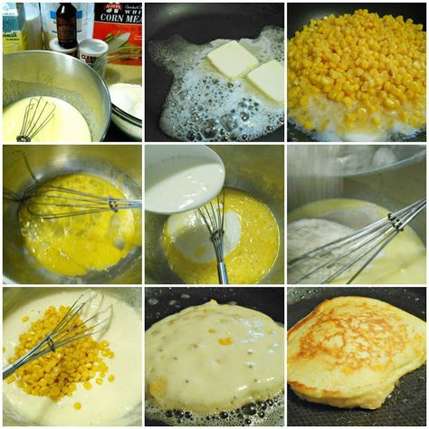 Sweet Corn Pancakes, Cornbread Waffles Recipe, Corn Pancakes, Jeff Mauro, Cheese Pancakes, Corn Cakes, Cotija Cheese, Canned Corn, Cheese Fries