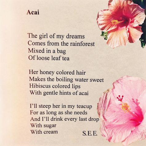 Written by Saku Egon Evon. #tea #acai #poetry #poems #poet #hibiscus #honey #words #beautiful #picturesque Hibiscus Quotes, Hibiscus Meaning, Hibiscus Flower Meaning, Flower Poem, Honey Hair Color, Words Beautiful, Flower Meanings, Dope Makeup, Aesthetic Quotes