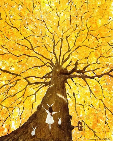 @shahrranginkaman • Fotos y videos de Instagram Boring Pictures, Surreal Photos, Yellow Tree, Autumn Illustration, Gold Leaf Art, To Autumn, Autumn Stickers, Fall Watercolor, Tree Illustration