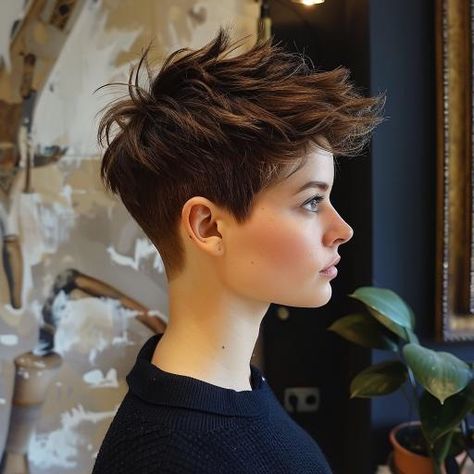 Line Hairstyles, Women Undercut Short, Short Lesbian Haircut, Butch Haircuts Women, A Line Pixie Haircut, Gender Neutral Short Hair, Choppy Pixie Cut With Bangs, Androgynous Hair Short, Different Haircuts