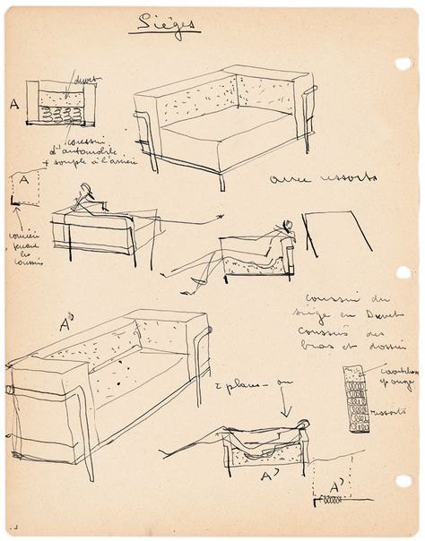 “Charlotte Perriand - An Icon of Modernity” Le Corbusier Sketch, Corbusier Furniture, Cassina Furniture, Drawing Furniture, Modern Classic Furniture, Furniture Sketch, Furniture Design Sketches, Walter Gropius, Furniture Logo