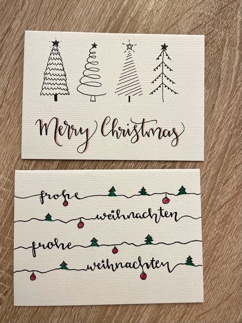 Christmas Card Ideas Calligraphy, Hand Drawn Christmas Cards Simple, Christmas Cards Diy Handmade, Homemade Xmas Cards, Christmas Diy Cards, Christmas Card Calligraphy, Christmas Karten, Eco Christmas Decorations, Pretty Christmas Cards