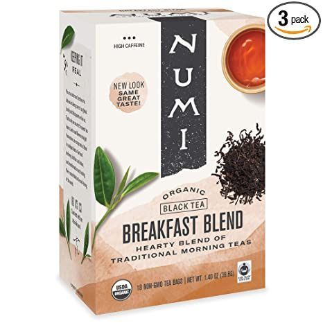 Numi Organic Tea Breakfast Blend, 18 Count Box of Tea Bags (Pack of 3) Black Tea (Packaging May Vary) Numi Tea, Chinese Breakfast, Tea Breakfast, Organic Breakfast, Sun Tea, Pu Erh Tea, Turmeric Tea, Organic Tea, Hibiscus Tea