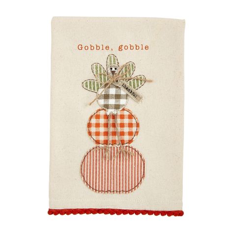 PRICES MAY VARY. 100% Cotton Relish in that special, blessed season with our Gobble Gobble Hand Towel. The towel is made from 100% Cotton. The canvas hand towel features an appliquéd design. The hand towel features dimensional twine bows. The towel has a mini pom trim. The towel should be spot cleaned with a damp cloth. The towel measures 14" x 21". The towel features a turkey and pumpkin design. The towel features the sentiment "Gobble gobble". Applique Towels, Mini Pom, Gobble Gobble, Home Decor Sale, Floral Sweater, Festive Decor, Horse Print, Thanksgiving Decor, Mud Pie