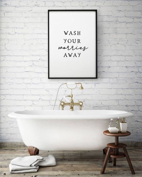 Wall sign that is perfect for the spa-inspired, relaxing modern bathroom - Decoist Cute Bathroom Signs, Farmhouse Bathroom Design, Girl Apartment, Guest Bathroom Decor, Bathroom Quotes, Toilet Art, Bathroom Art Prints, Trendy Bathroom, Bathroom Redo