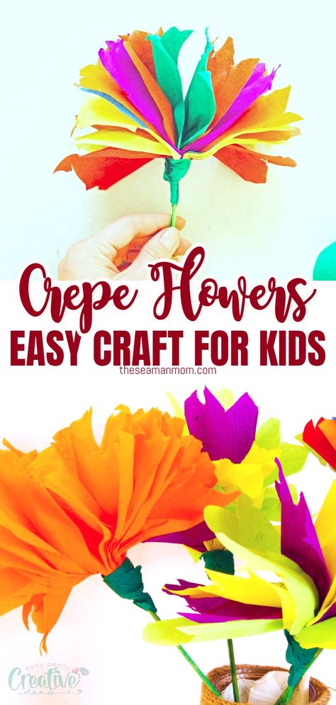 Crepe Paper Flowers Easy, Flowers Easy Craft, Flowers From Crepe Paper, Paper Flowers For Wedding, Paper Flowers Easy, Paper Flowers For Kids, Easy Craft For Kids, Crepe Paper Crafts, Crepe Paper Flowers Diy