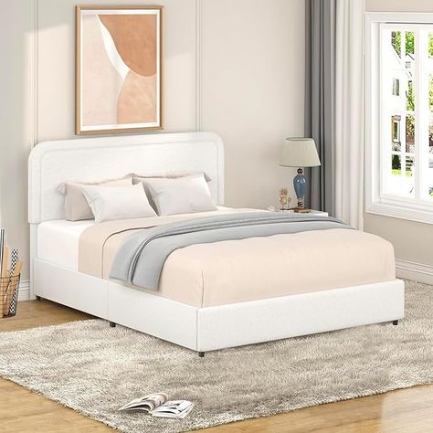 Amazon.com: Queen Size Ivory Boucle Upholstered Platform Bed with 4 Storage Drawers,Curved Stitched Tufted Headboard,Plastic-Lined Drawers,No Box Spring Needed. : Home & Kitchen Storage Bed Queen, Drawer System, Wingback Bed, Wooden Headboard, Wingback Headboard, Wood Platform Bed, Upholstered Bed Frame, Bed With Drawers, Tufted Headboard