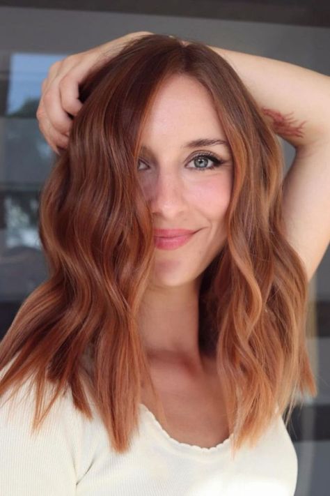 Light Auburn Copper Balayage Level 6 Auburn Hair Color, Golden Auburn Hair Color, Auburn And Copper Hair, Light Brown Red Balayage, Light Brown Copper Hair Balayage, Light Auburn Balayage, Copper Auburn Hair Color, Light Copper Brown Hair, Light Auburn Hair Color